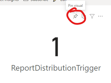 Shows the card visual in the report with the "Pin Visual" option circled.